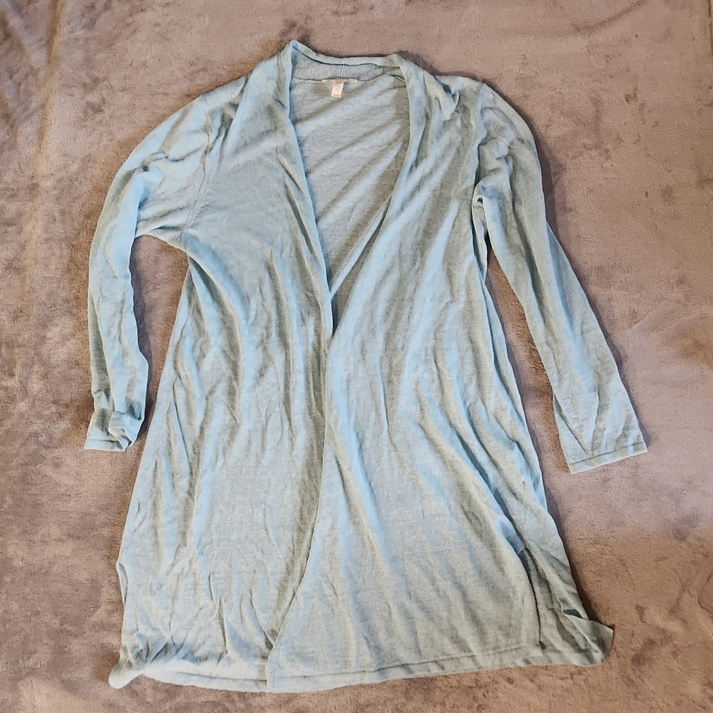 Eileen Fisher Linen Blend Open Cardigan Duster Robin egg Blue Sz Med Lightweight